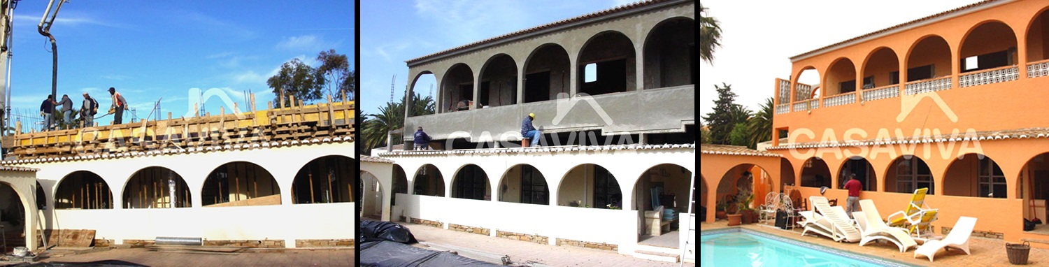 Obras de ampliao da moradia.Execuo da estrutura, paredes de alvenaria e tijolo, pinturas.